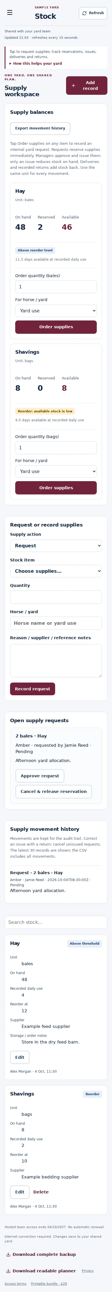 Stock mobile interface with fictional sample data