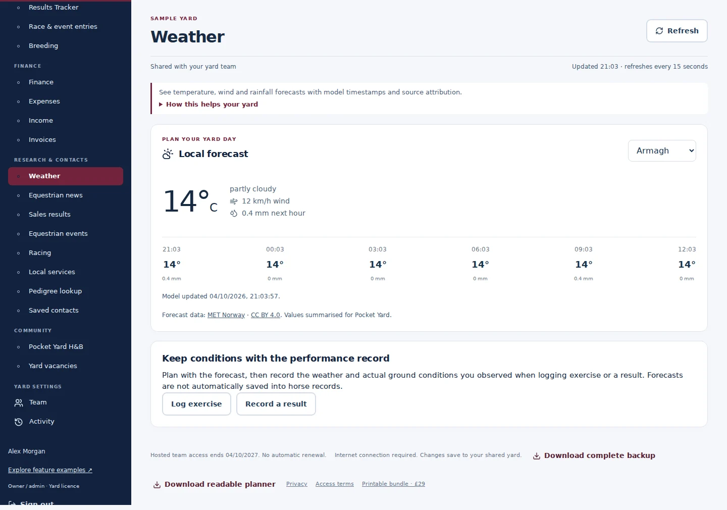 Weather desktop interface with fictional sample data
